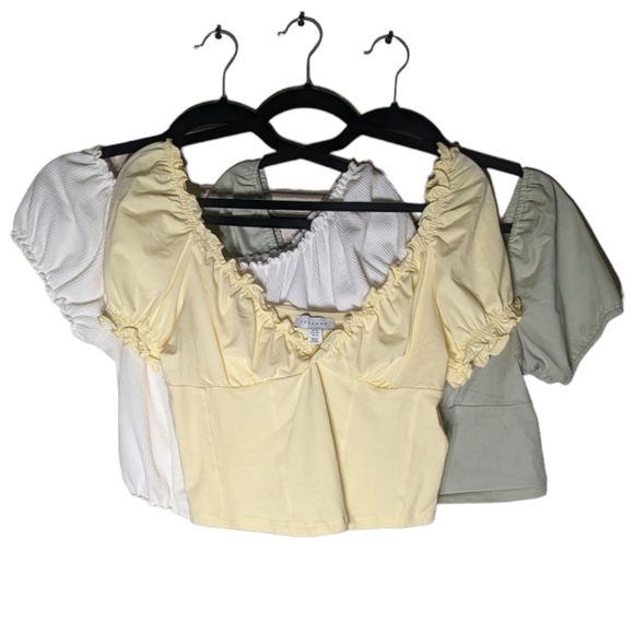 MilkMaid Peasant Style Whimsical Top Bundle In White, Pastel Yellow, & Green - Picture 1 of 6